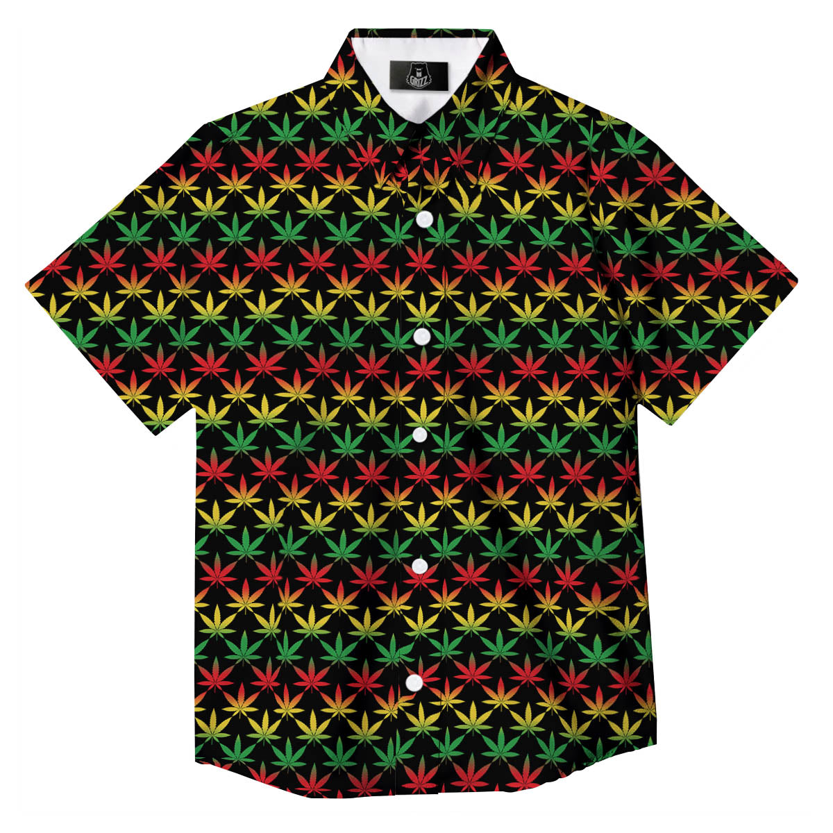 Rasta Cannabis Print Pattern Button Up Shirt-grizzshop
