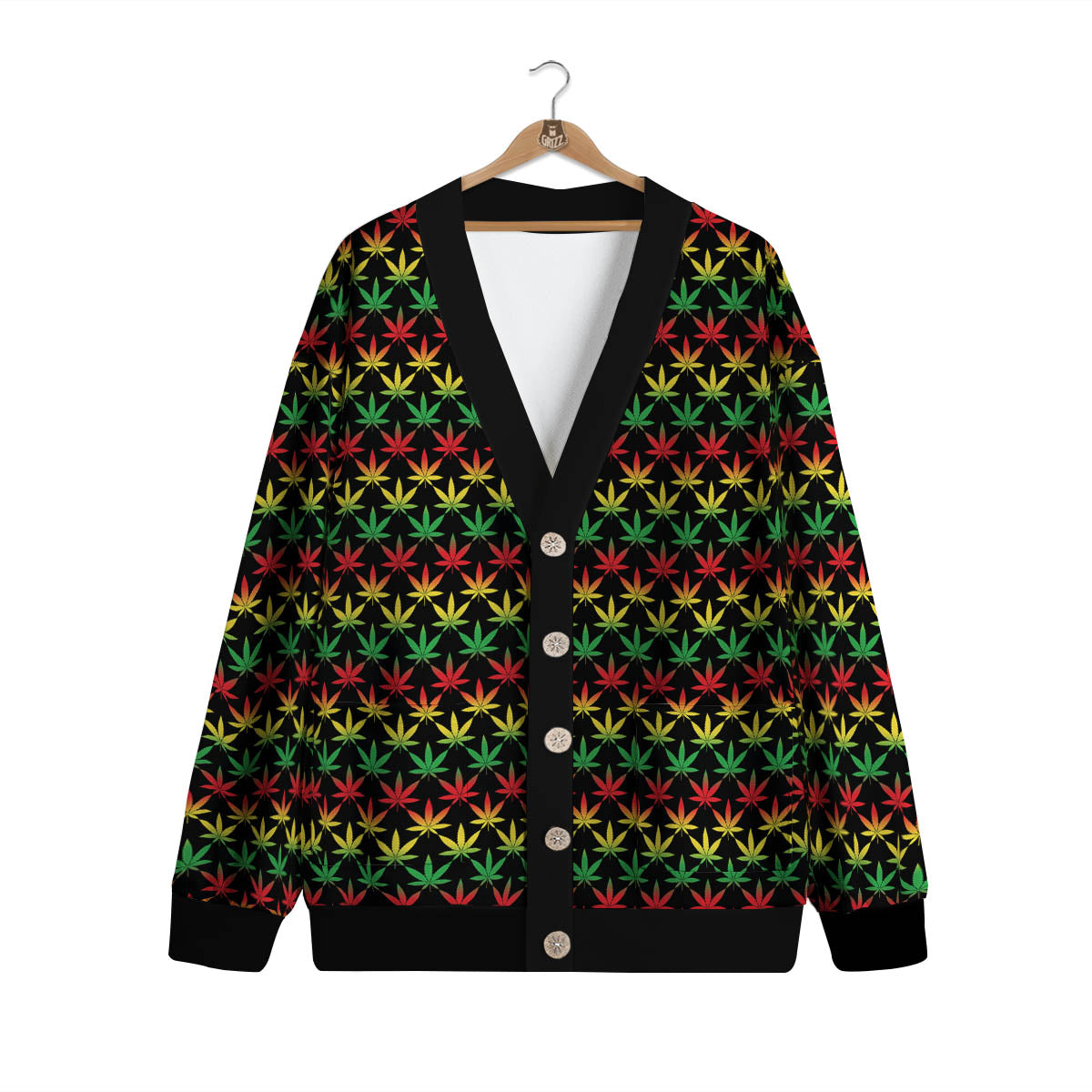 Rasta Cannabis Print Pattern Cardigan-grizzshop