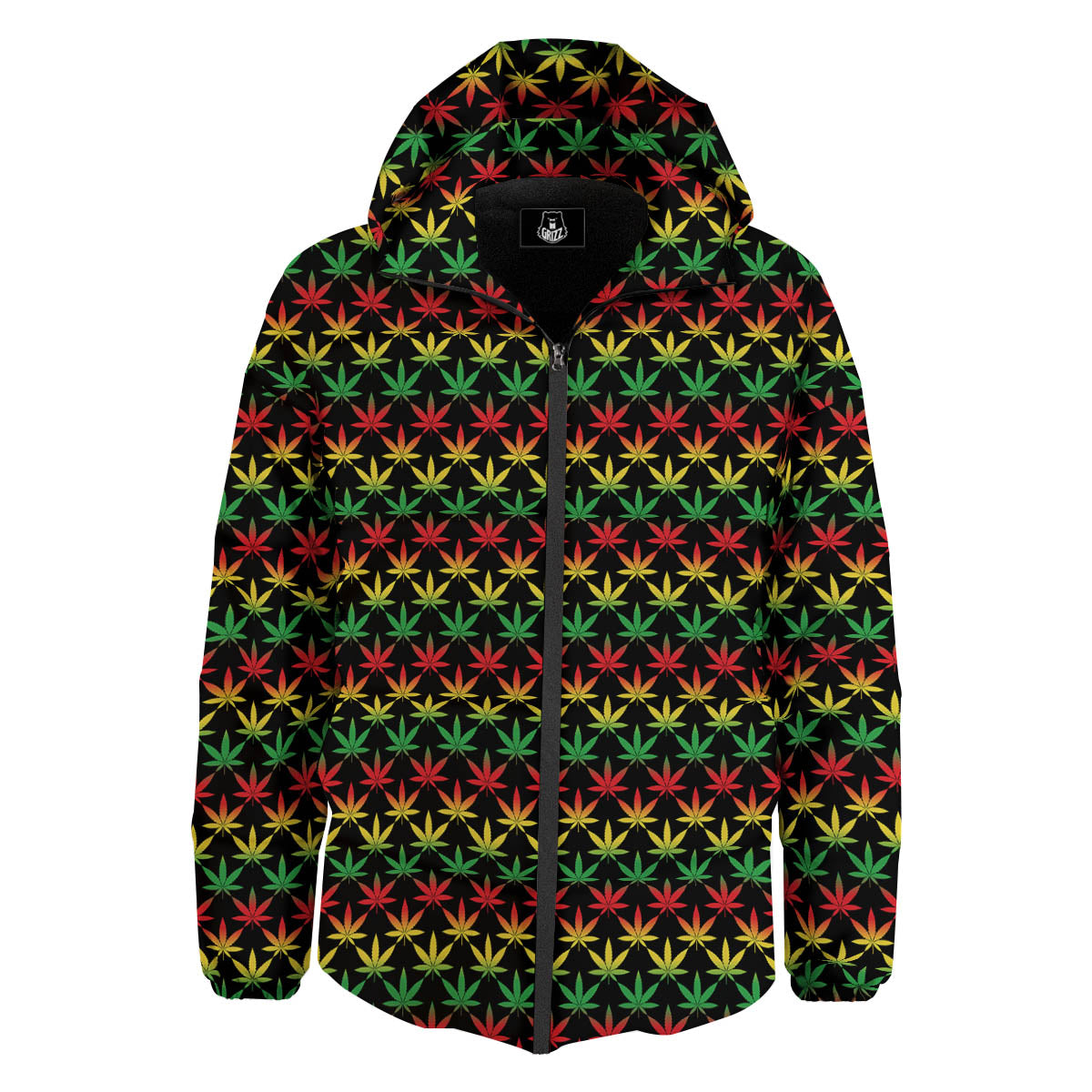 Rasta Cannabis Print Pattern Down Jacket-grizzshop