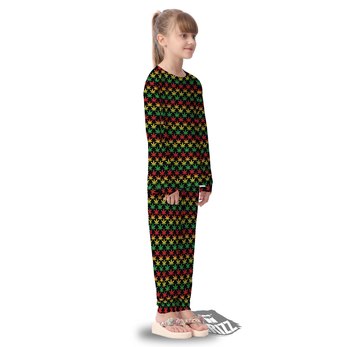 Rasta Cannabis Print Pattern Kid's Pajamas-grizzshop