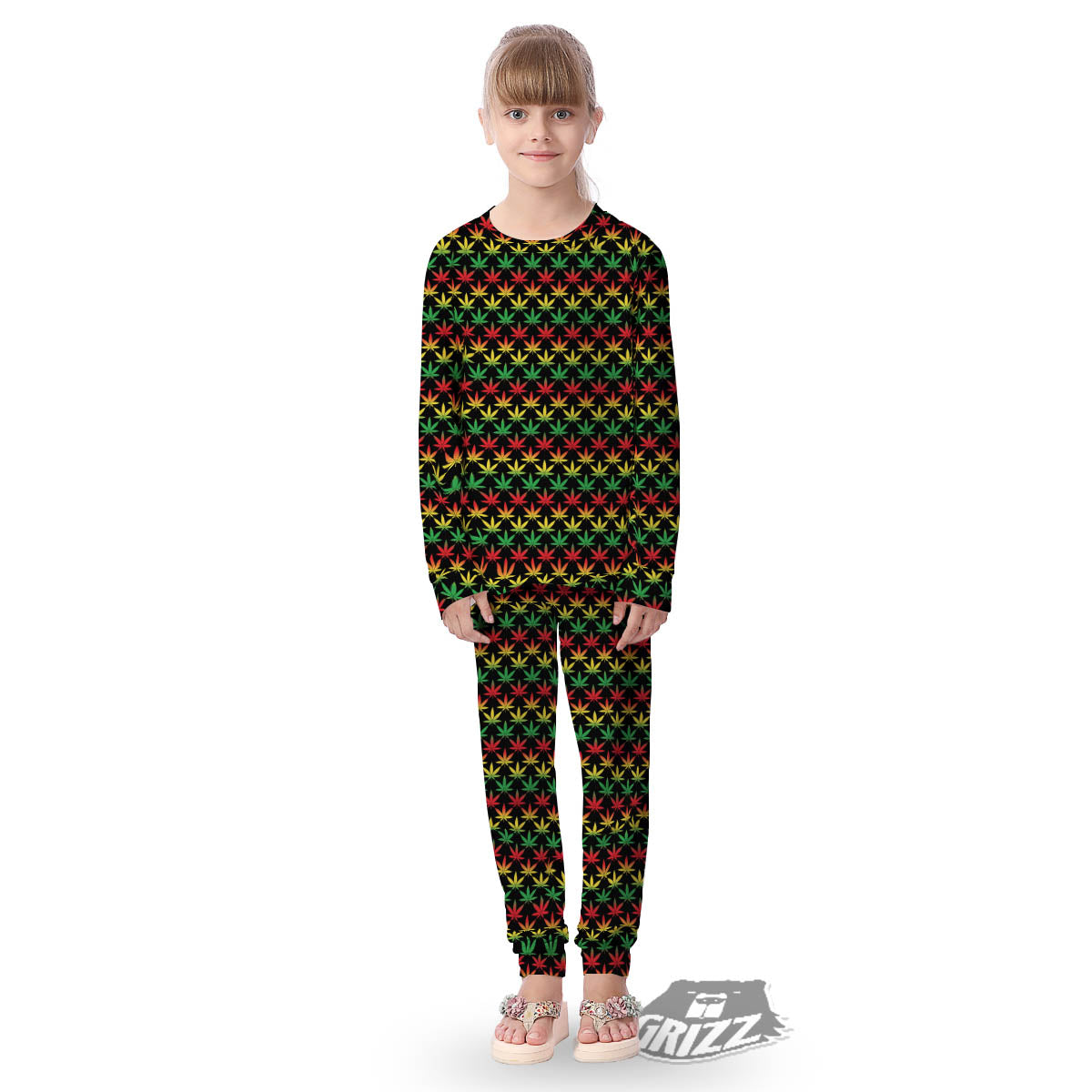 Rasta Cannabis Print Pattern Kid's Pajamas-grizzshop