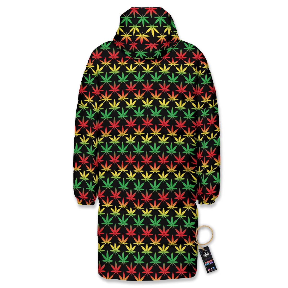 Rasta Cannabis Print Pattern Long Down Jacket-grizzshop