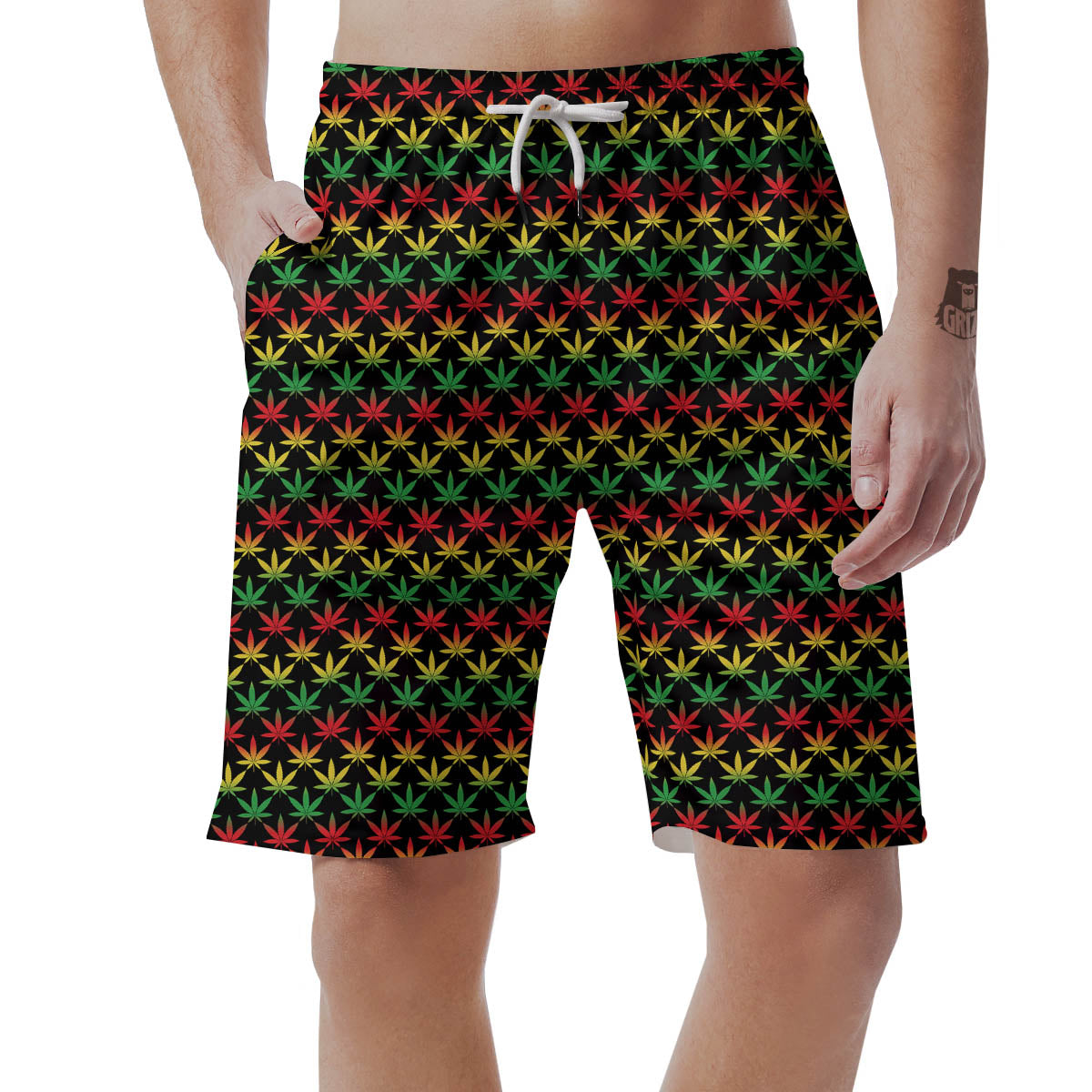 Rasta Cannabis Print Pattern Men's Shorts-grizzshop
