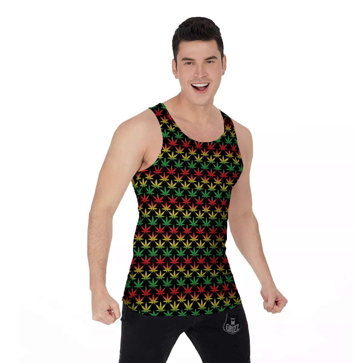 Rasta Cannabis Print Pattern Men's Tank Top-grizzshop