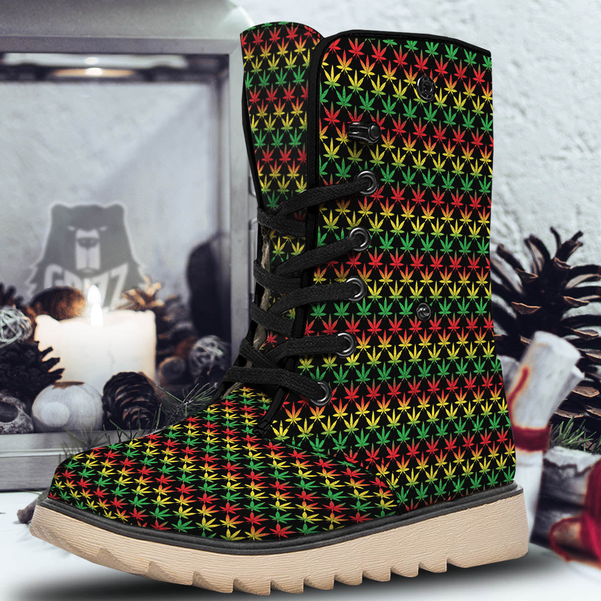 Rasta Cannabis Print Pattern Snow Boots-grizzshop
