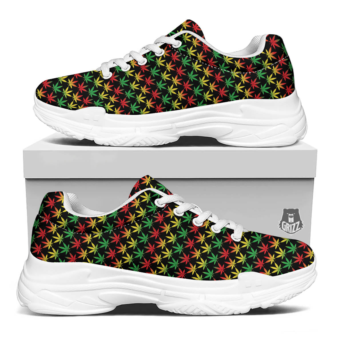 Rasta Cannabis Print Pattern White Chunky Shoes-grizzshop
