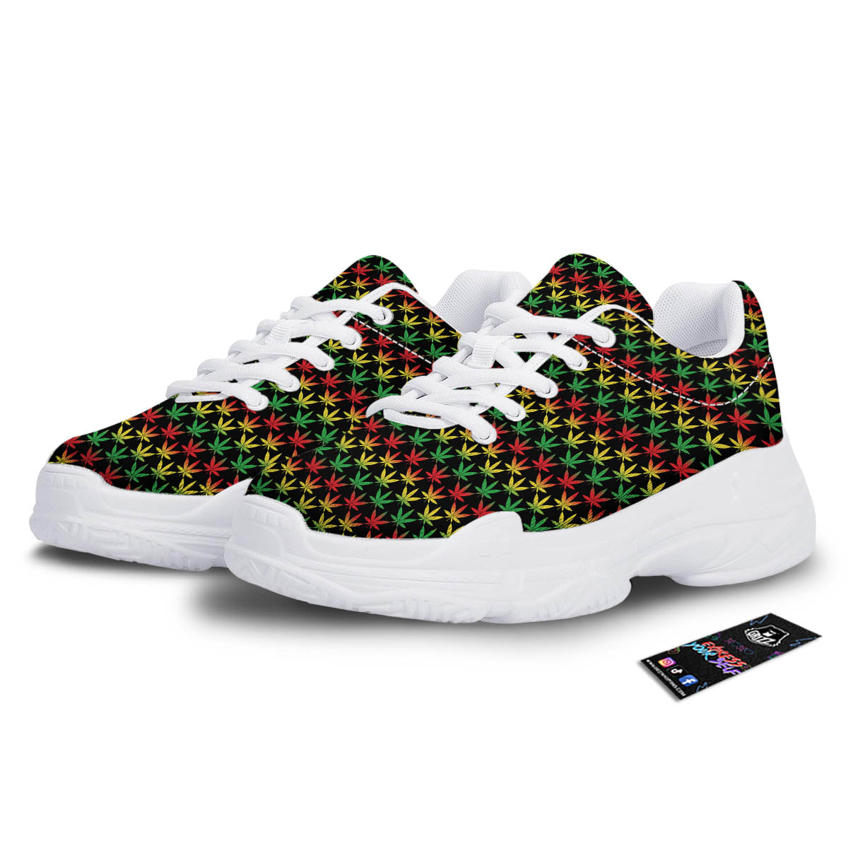 Rasta Cannabis Print Pattern White Chunky Shoes-grizzshop