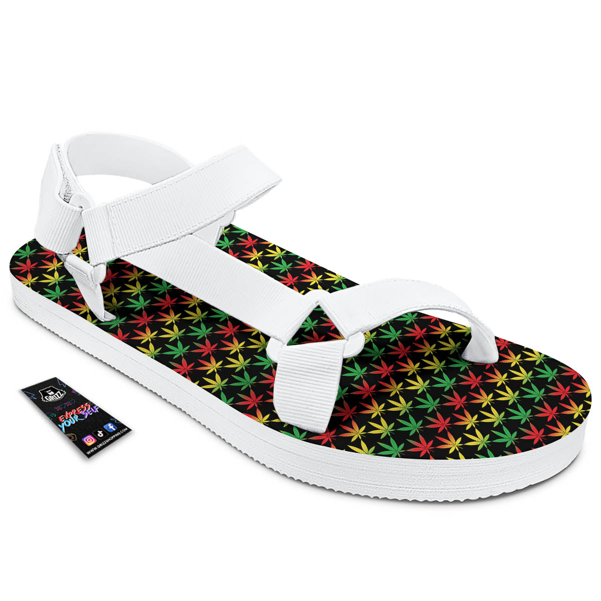 Rasta Cannabis Print Pattern White Open Toe Sandals-grizzshop