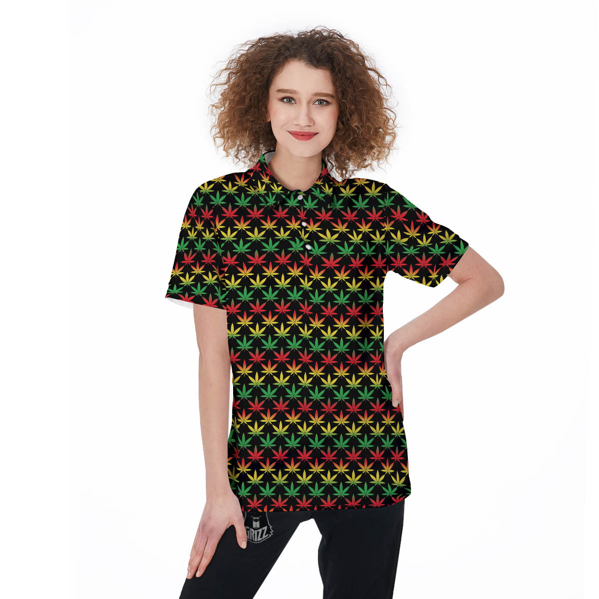 Rasta Cannabis Print Pattern Women's Golf Shirts-grizzshop