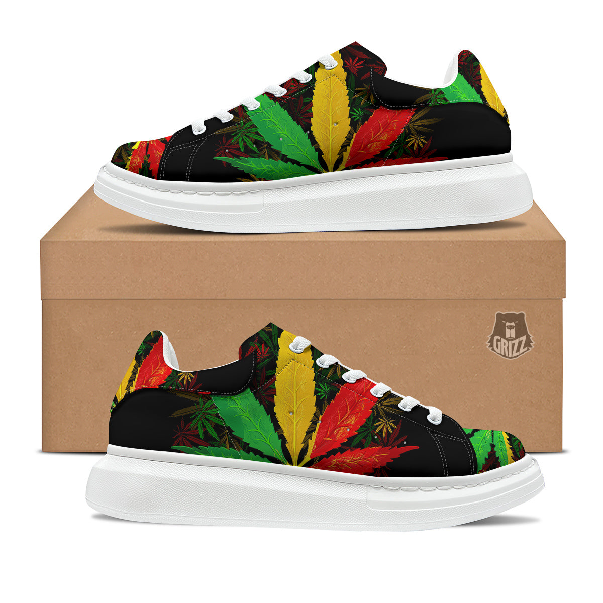 Rasta Cannabis Print Platform Shoes-grizzshop