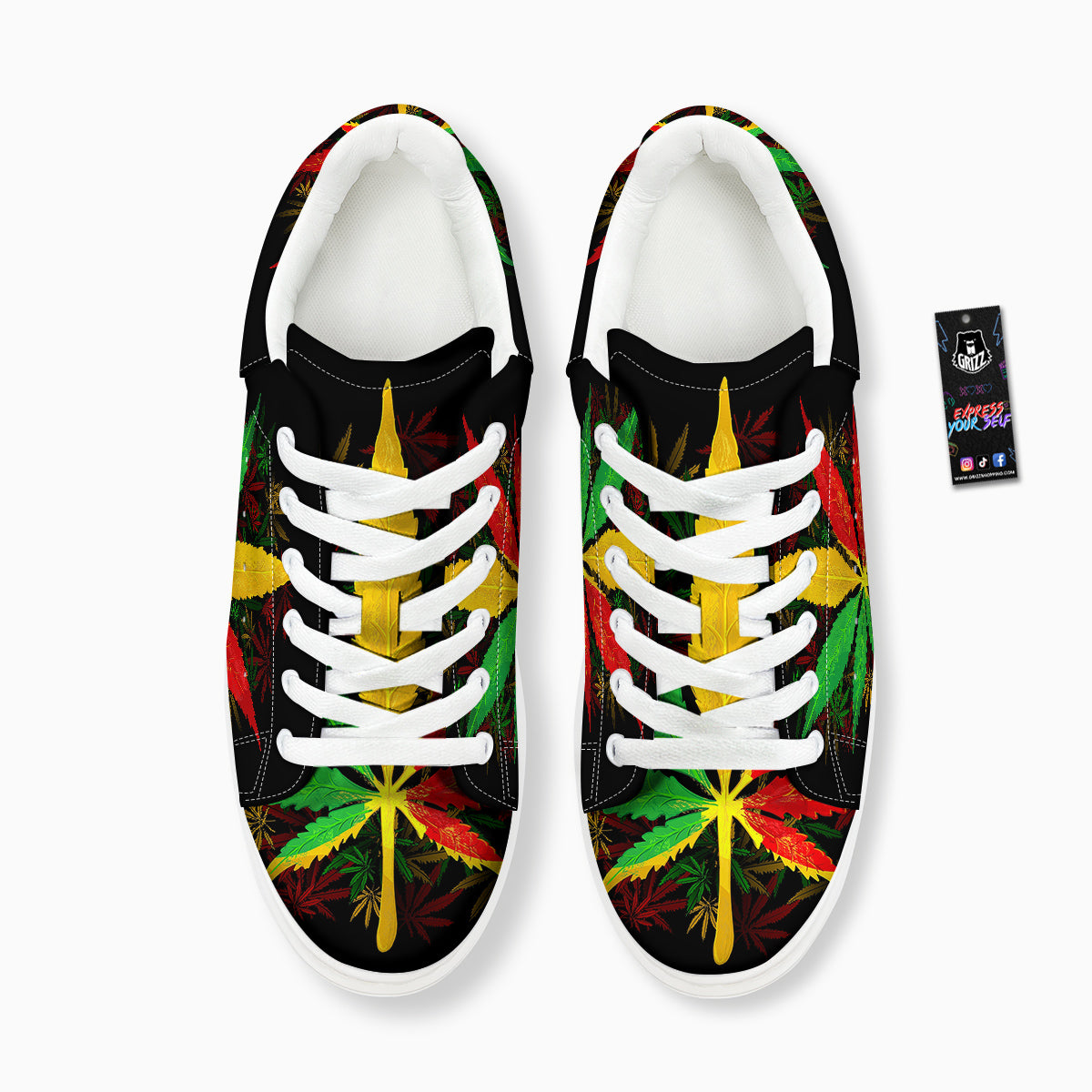 Rasta Cannabis Print Platform Shoes-grizzshop
