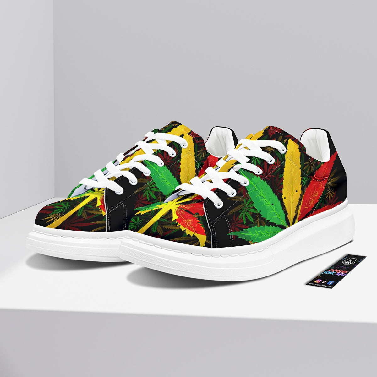 Rasta Cannabis Print Platform Shoes-grizzshop