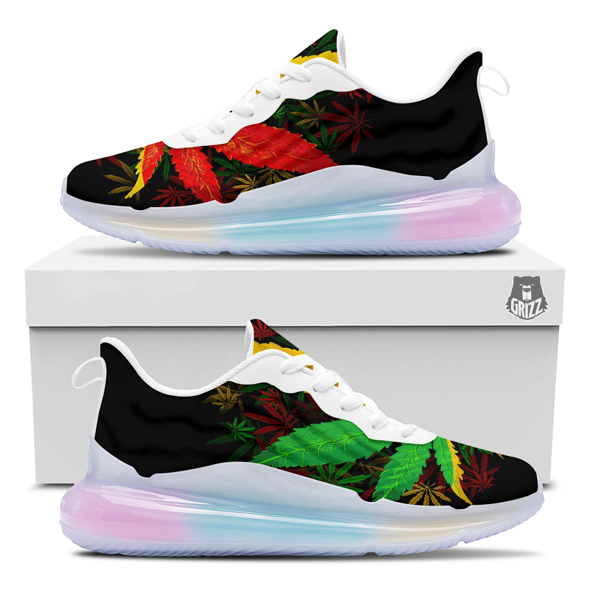 Rasta Cannabis Print Running Sneakers-grizzshop