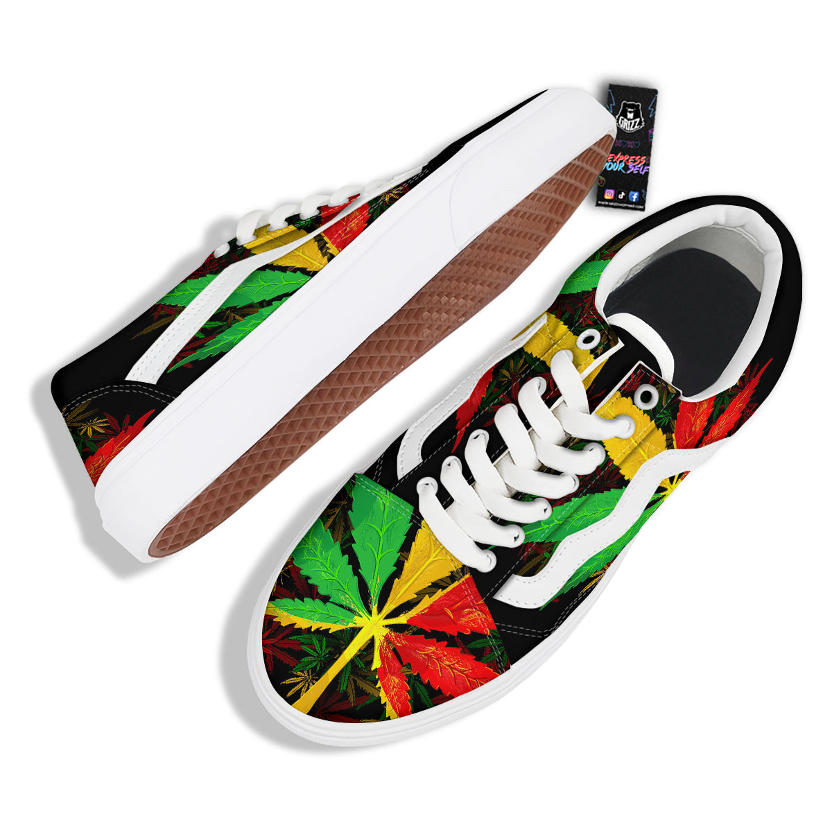 Rasta Cannabis Print Skate Shoes-grizzshop