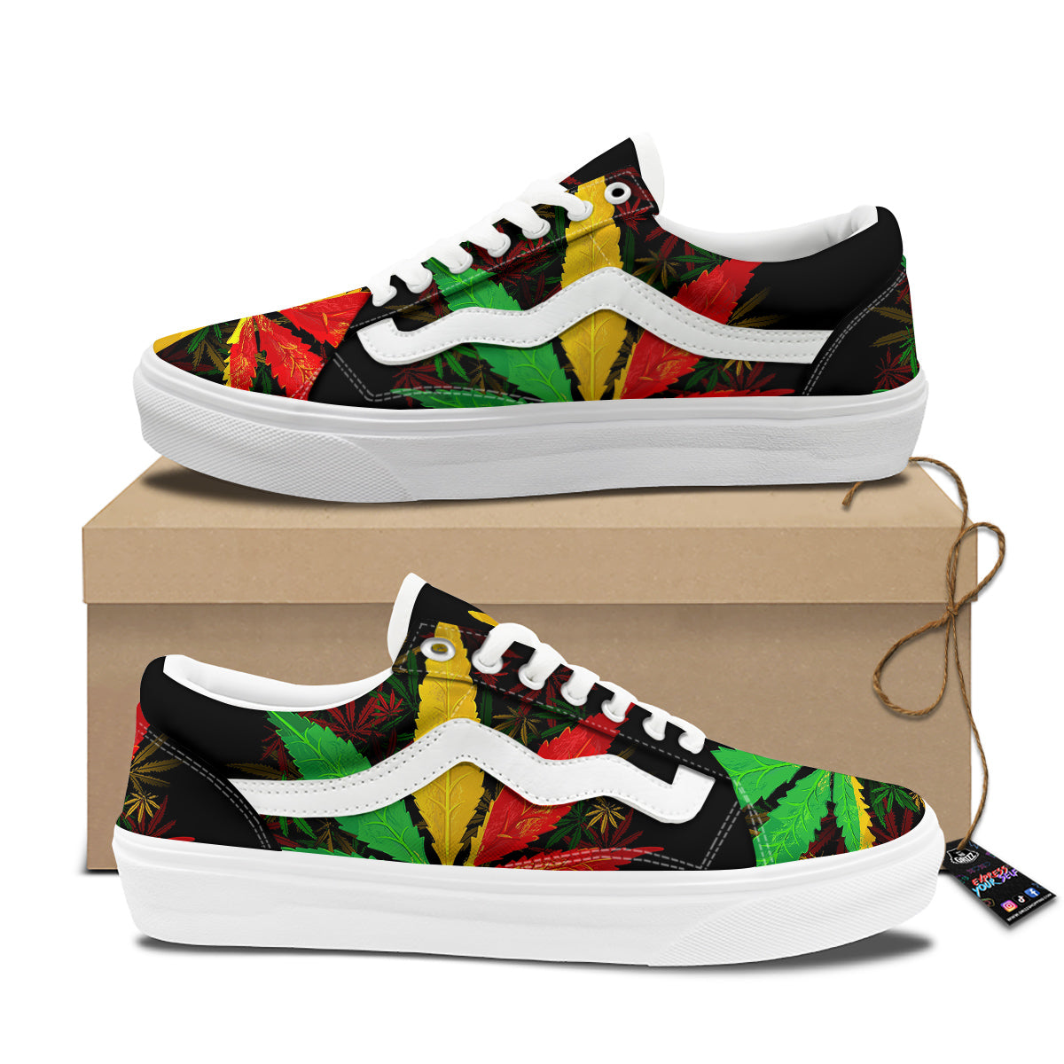 Rasta Cannabis Print Skate Shoes-grizzshop