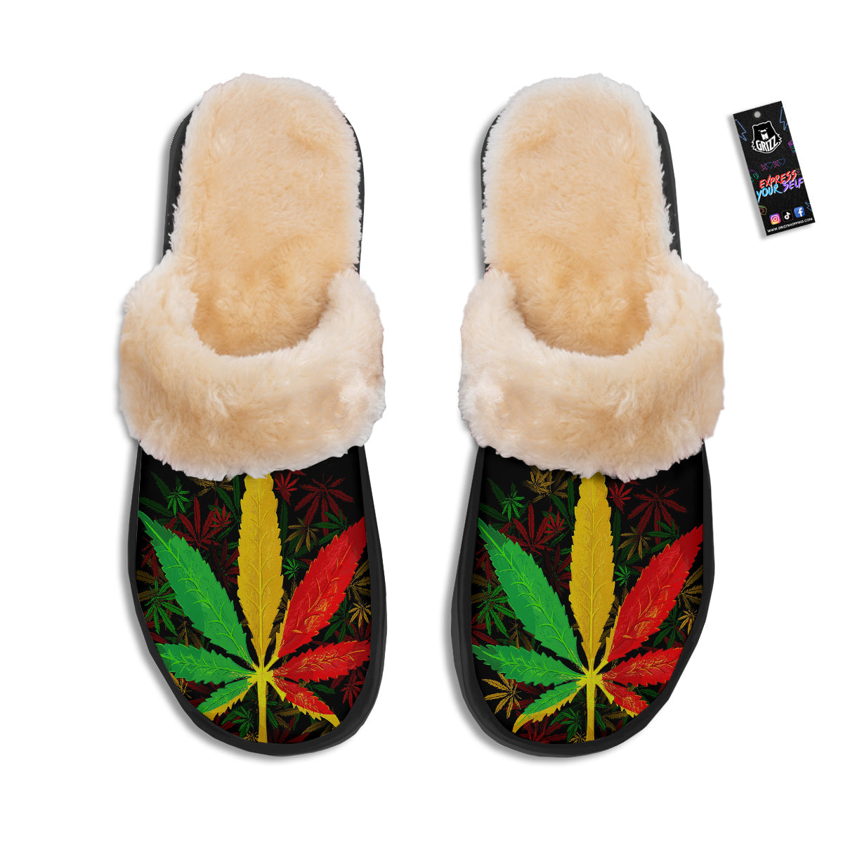 Rasta Cannabis Print Slippers-grizzshop