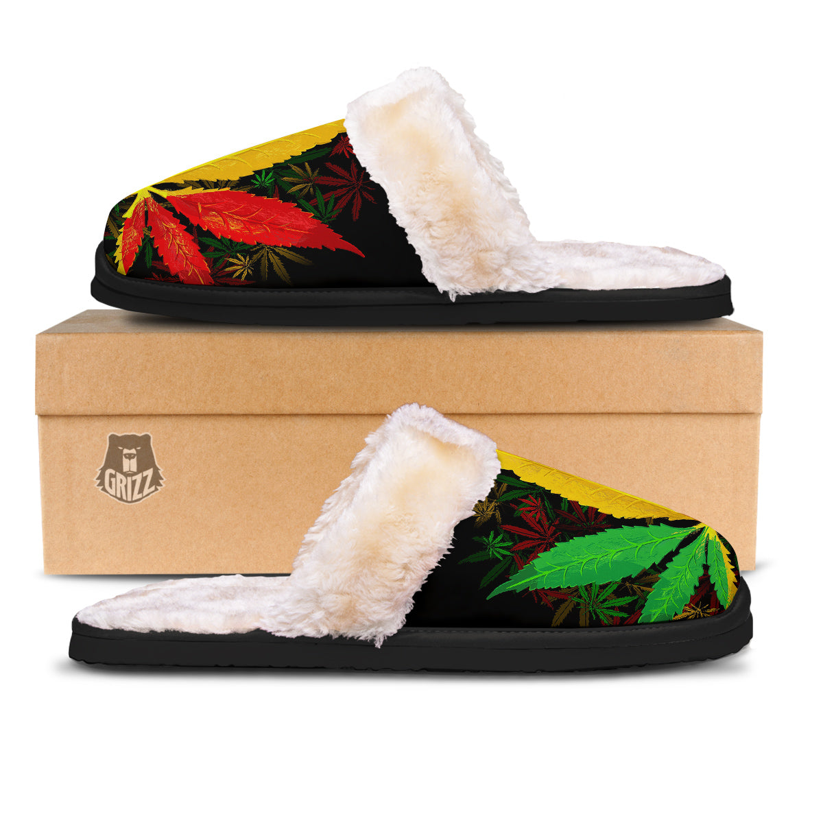 Rasta Cannabis Print Slippers-grizzshop