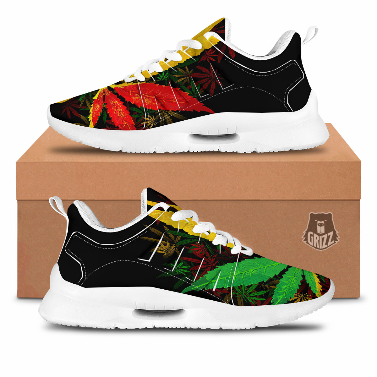 Rasta Cannabis Print Tennis Shoes-grizzshop