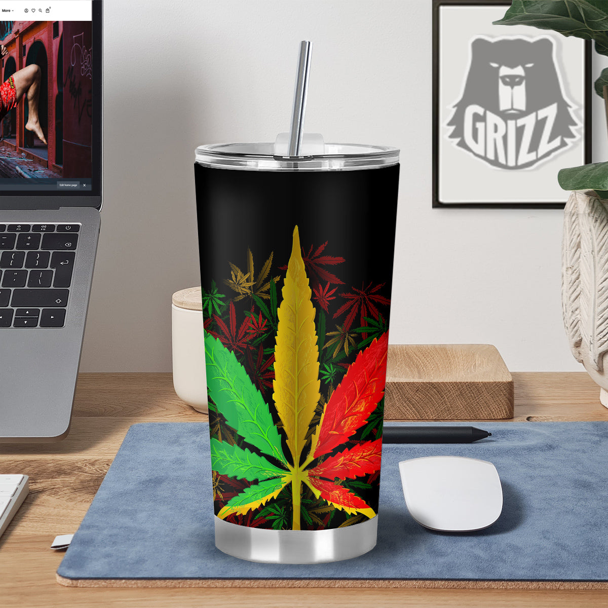 Rasta Cannabis Print Tumbler-grizzshop