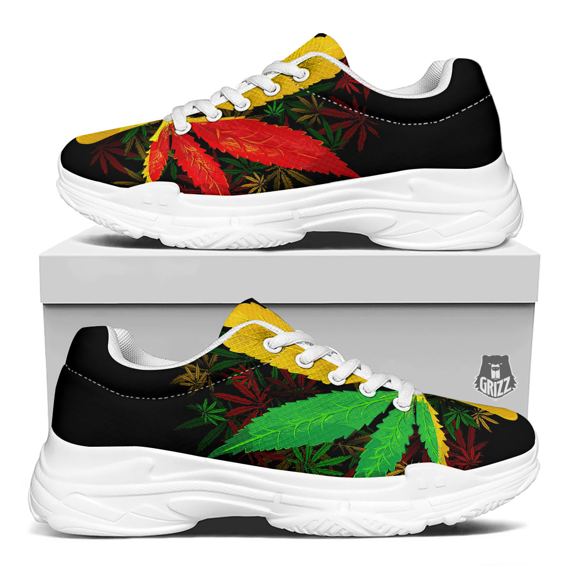 Rasta Cannabis Print White Chunky Shoes-grizzshop