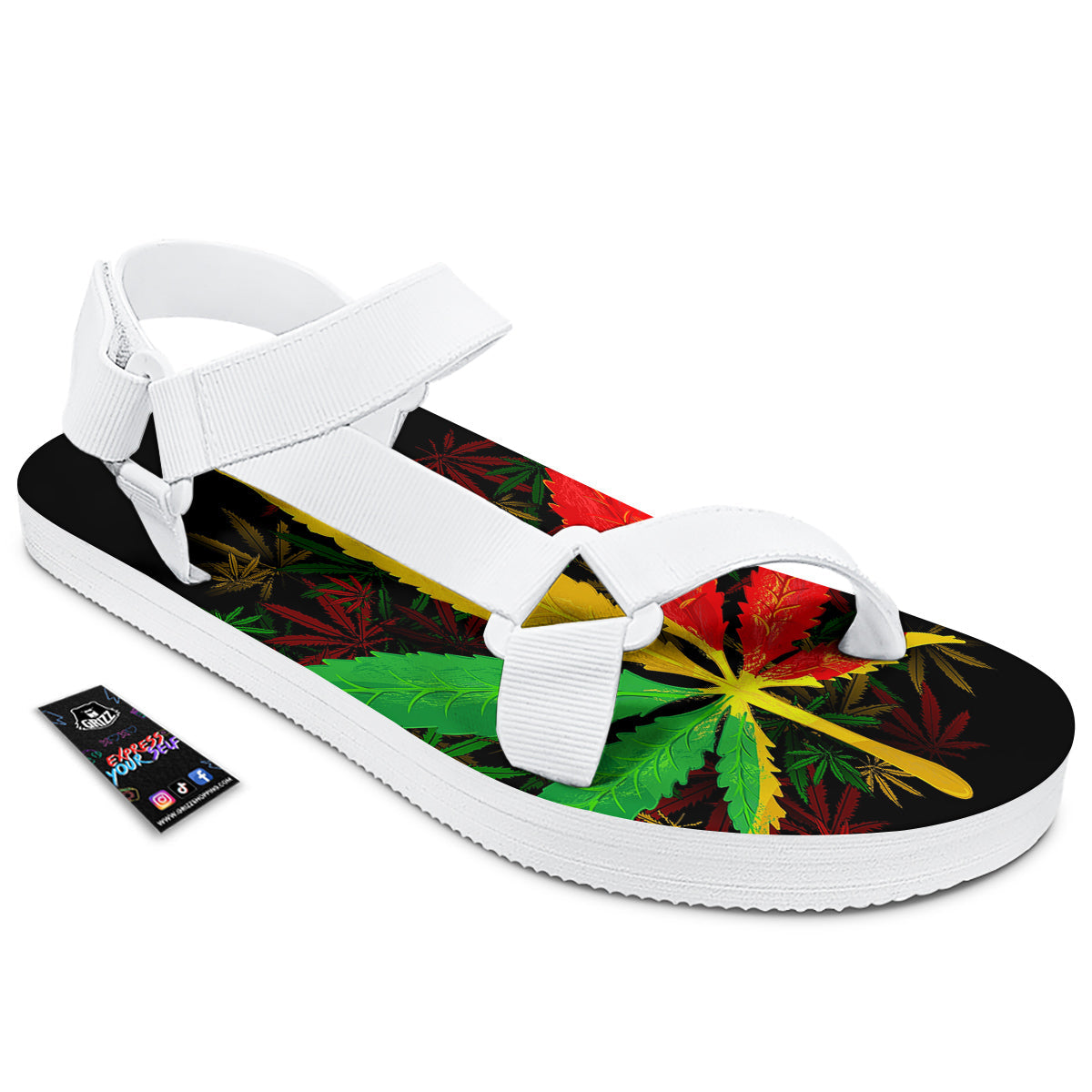 Rasta Cannabis Print White Open Toe Sandals-grizzshop