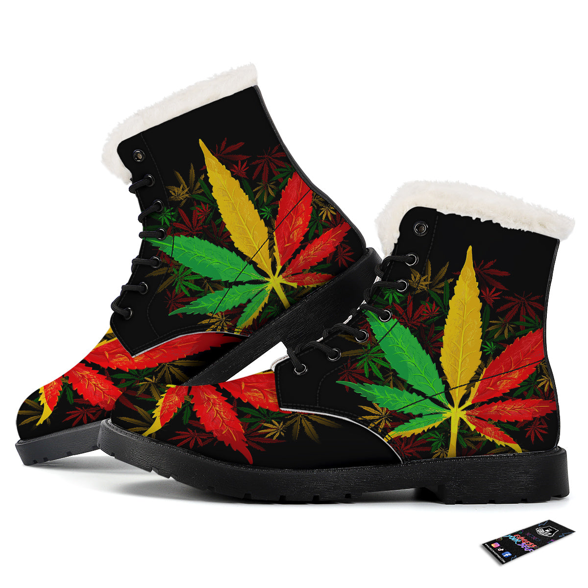 Rasta Cannabis Print Winter Boots-grizzshop