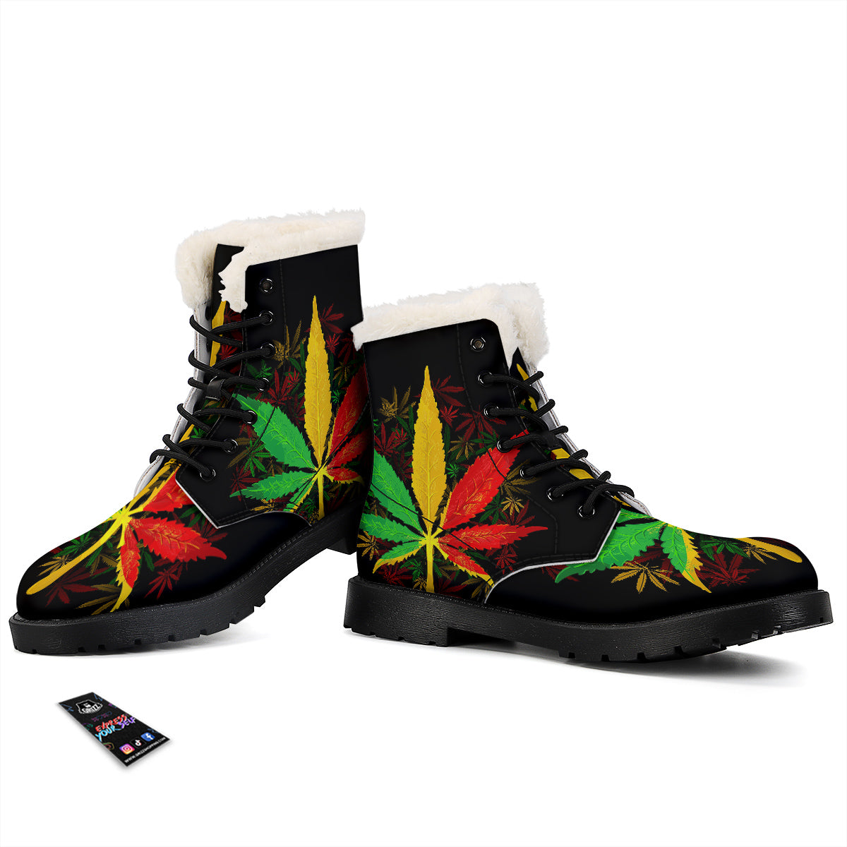 Rasta Cannabis Print Winter Boots-grizzshop