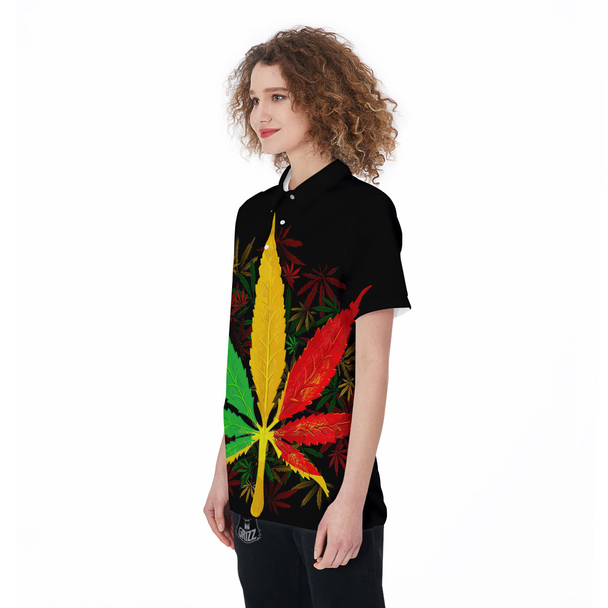 Rasta Cannabis Print Women's Golf Shirts-grizzshop