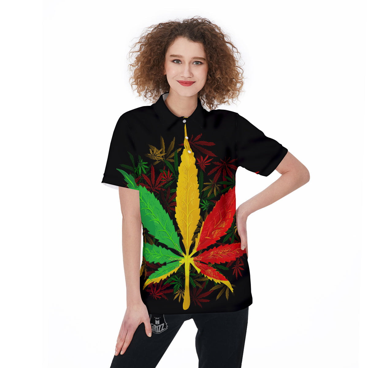Rasta Cannabis Print Women's Golf Shirts-grizzshop
