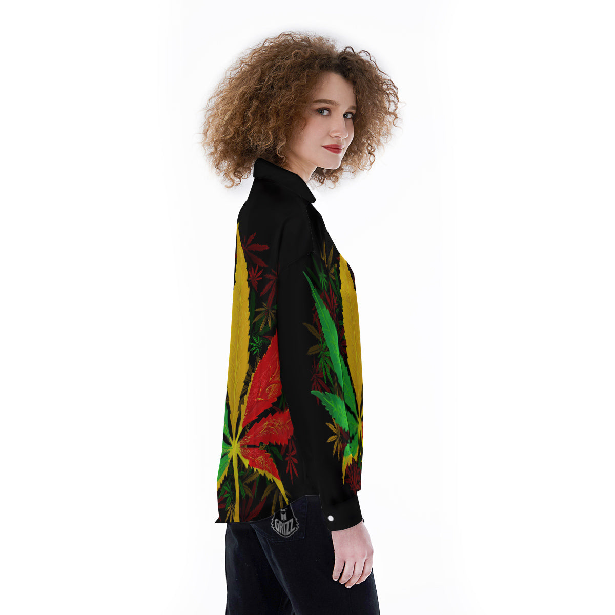 Rasta Cannabis Print Women's Long Sleeve Shirts-grizzshop