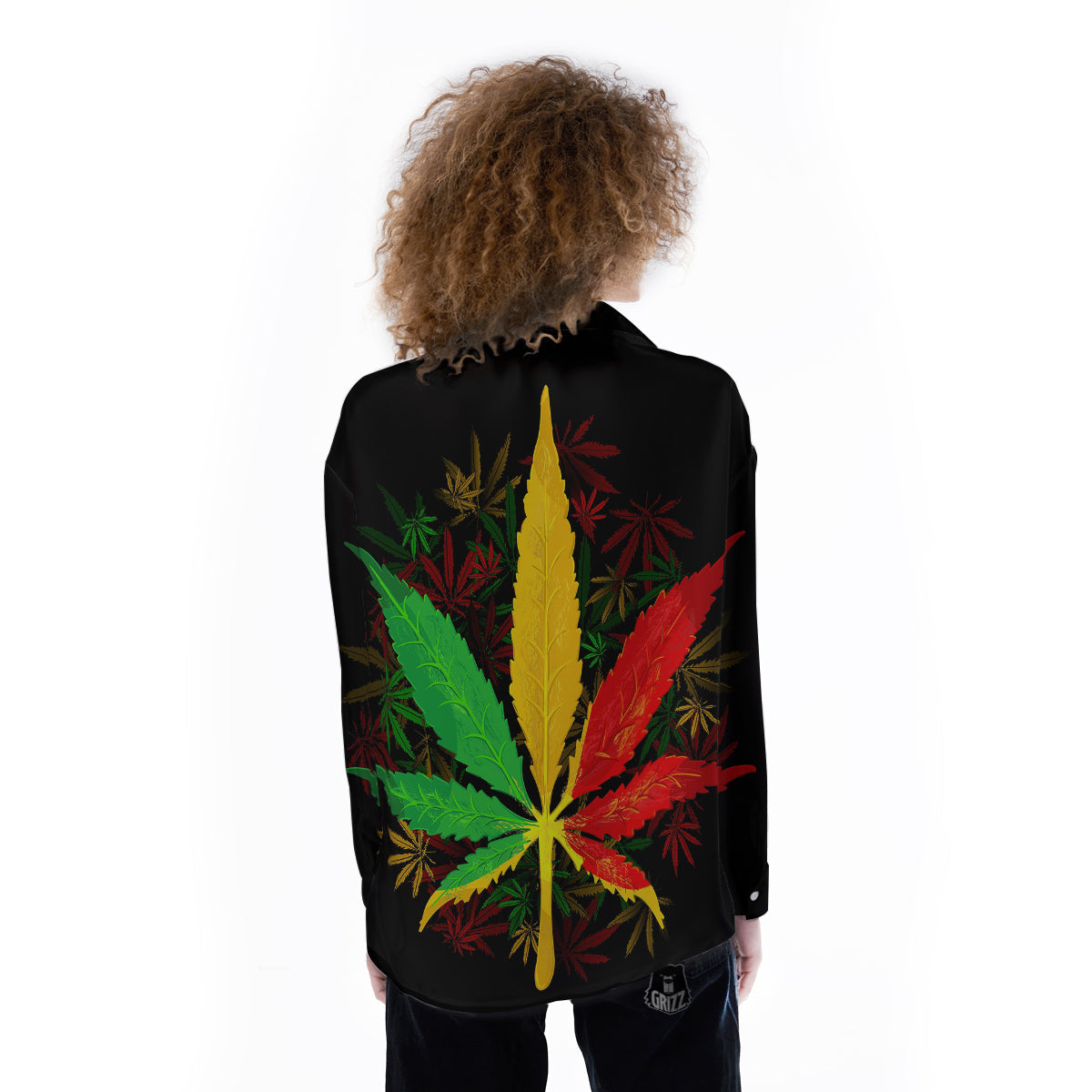 Rasta Cannabis Print Women's Long Sleeve Shirts-grizzshop