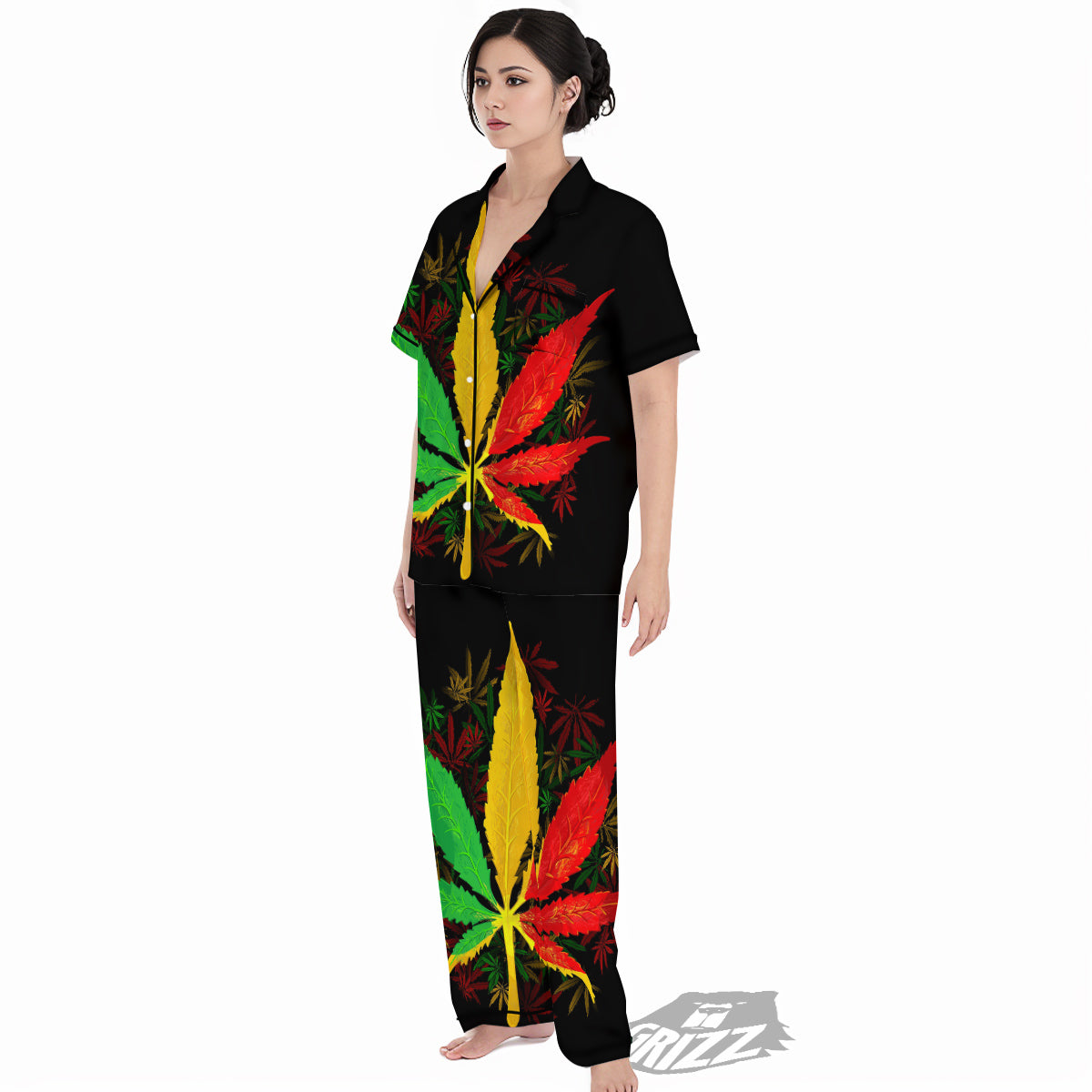 Rasta Cannabis Print Women's Pajamas Set-grizzshop