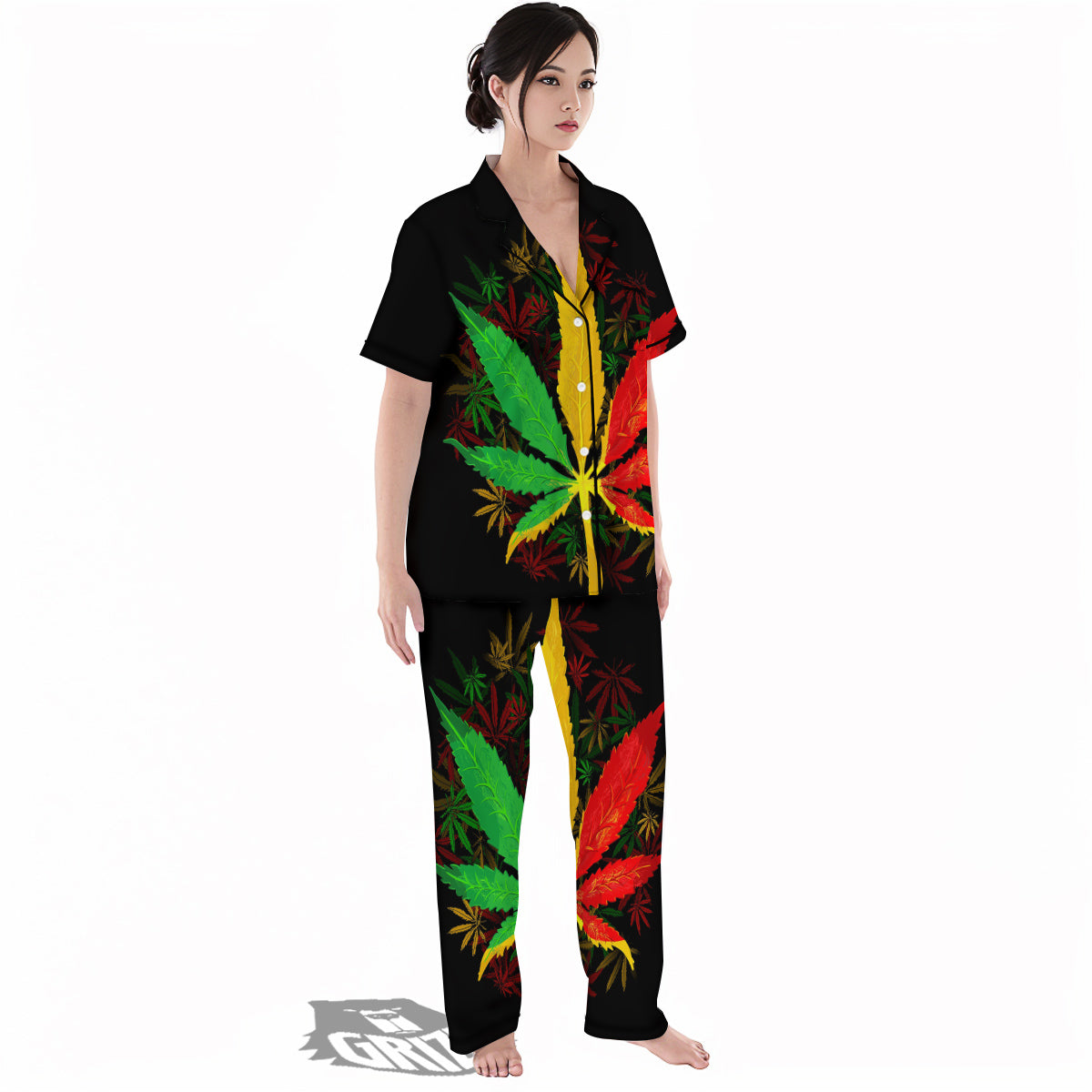 Rasta Cannabis Print Women's Pajamas Set-grizzshop
