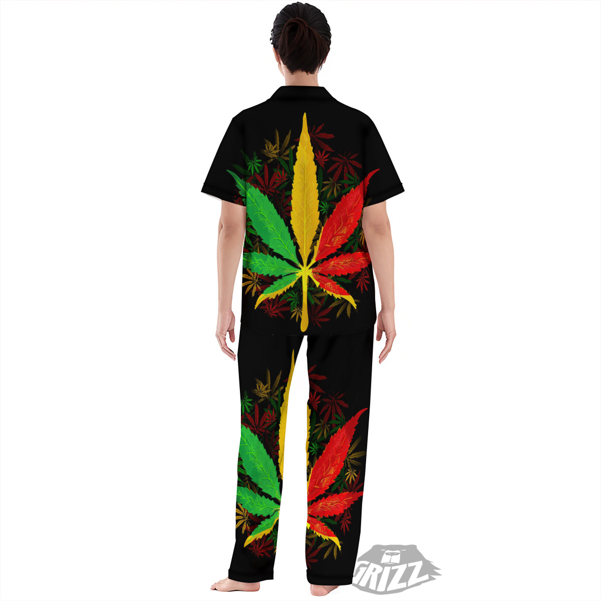 Rasta Cannabis Print Women's Pajamas Set-grizzshop