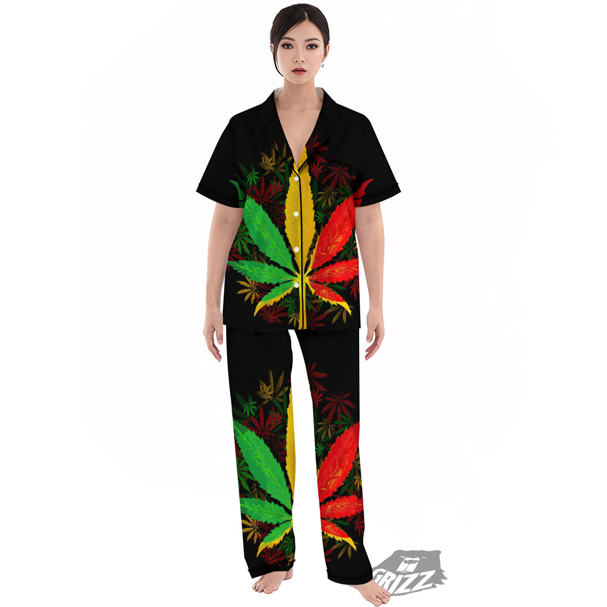 Rasta Cannabis Print Women's Pajamas Set-grizzshop