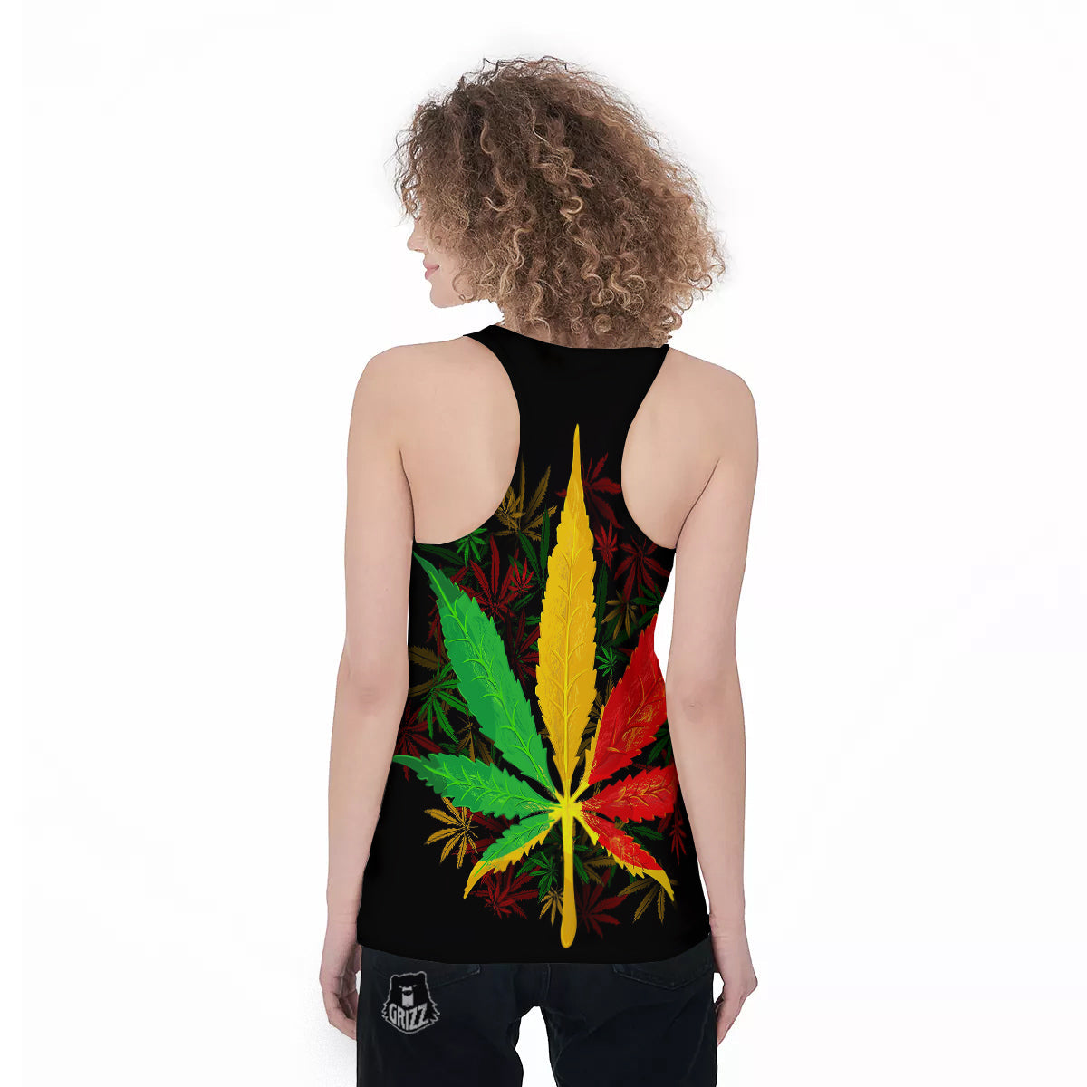 Rasta Cannabis Print Women's Racerback Tank Top-grizzshop