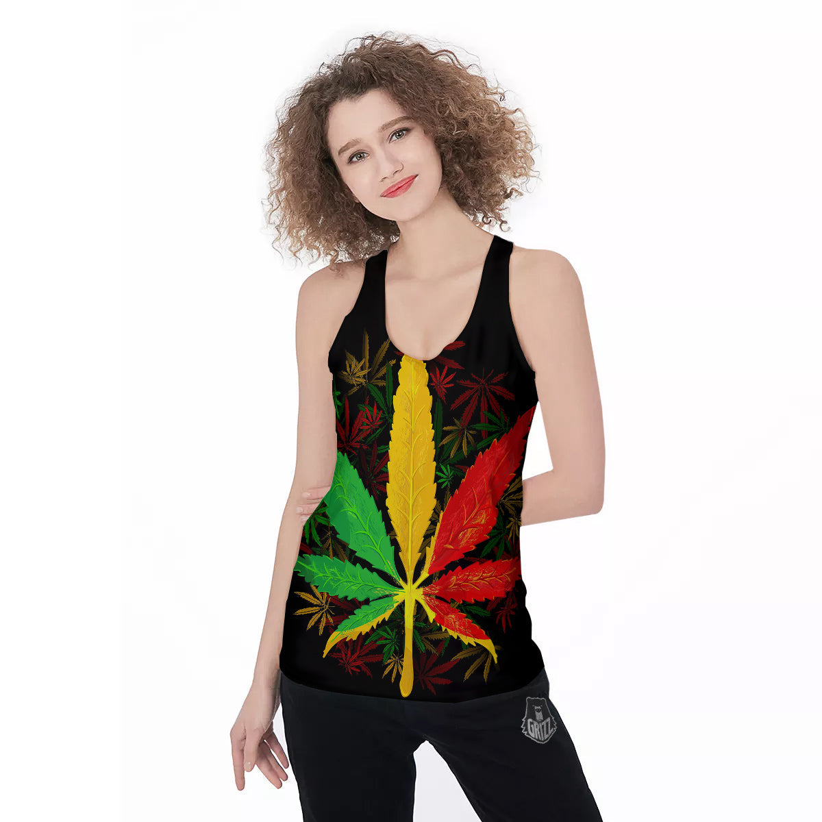Rasta Cannabis Print Women's Racerback Tank Top-grizzshop