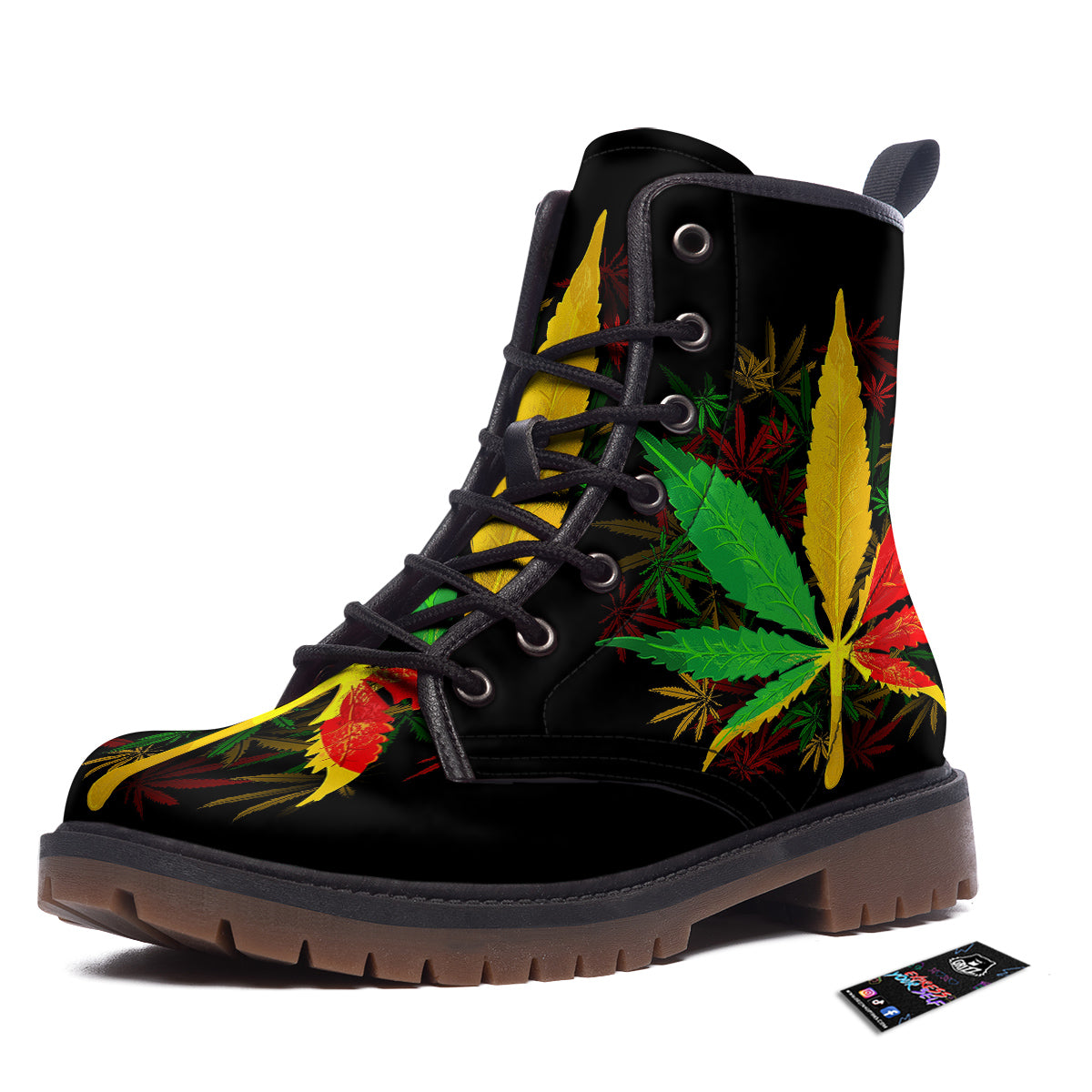 Rasta Cannabis Print Work Boots-grizzshop