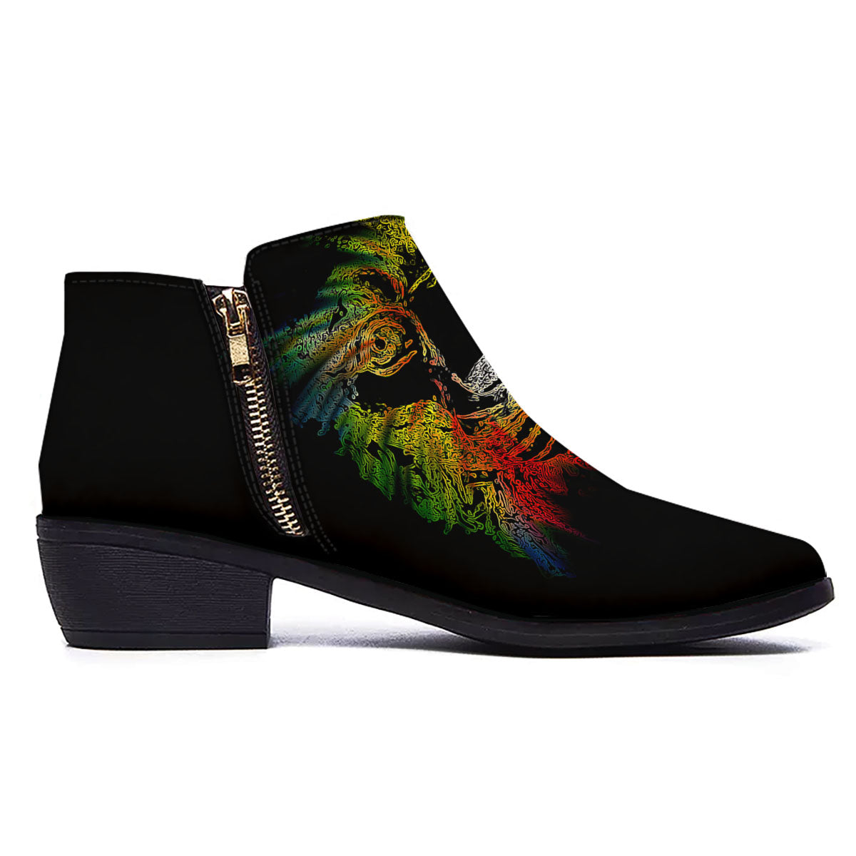 Rasta Lion Grunge Print Ankle Boots-grizzshop