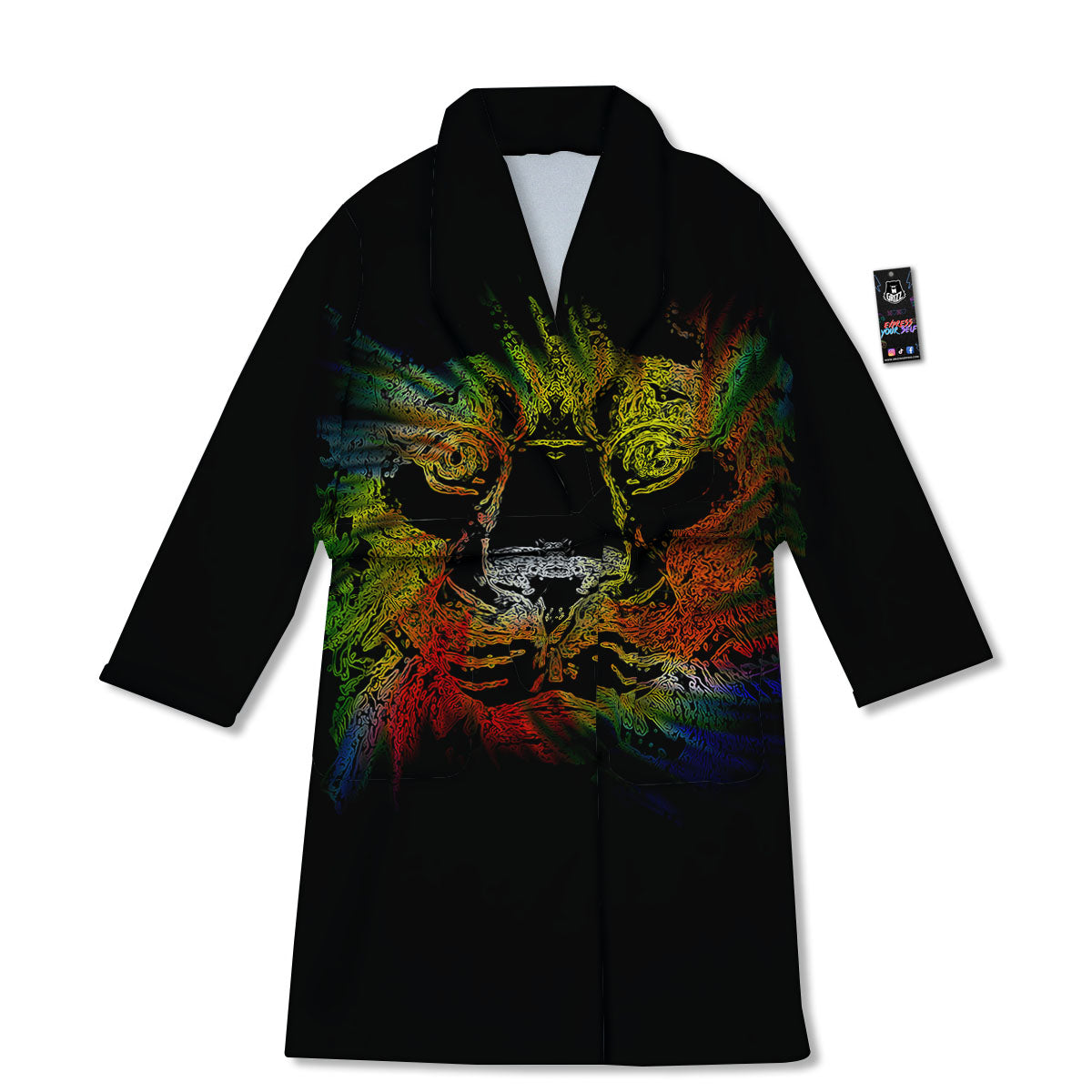 Rasta Lion Grunge Print Bathrobe-grizzshop