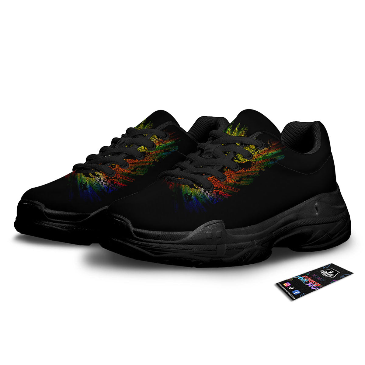 Rasta Lion Grunge Print Black Chunky Shoes-grizzshop
