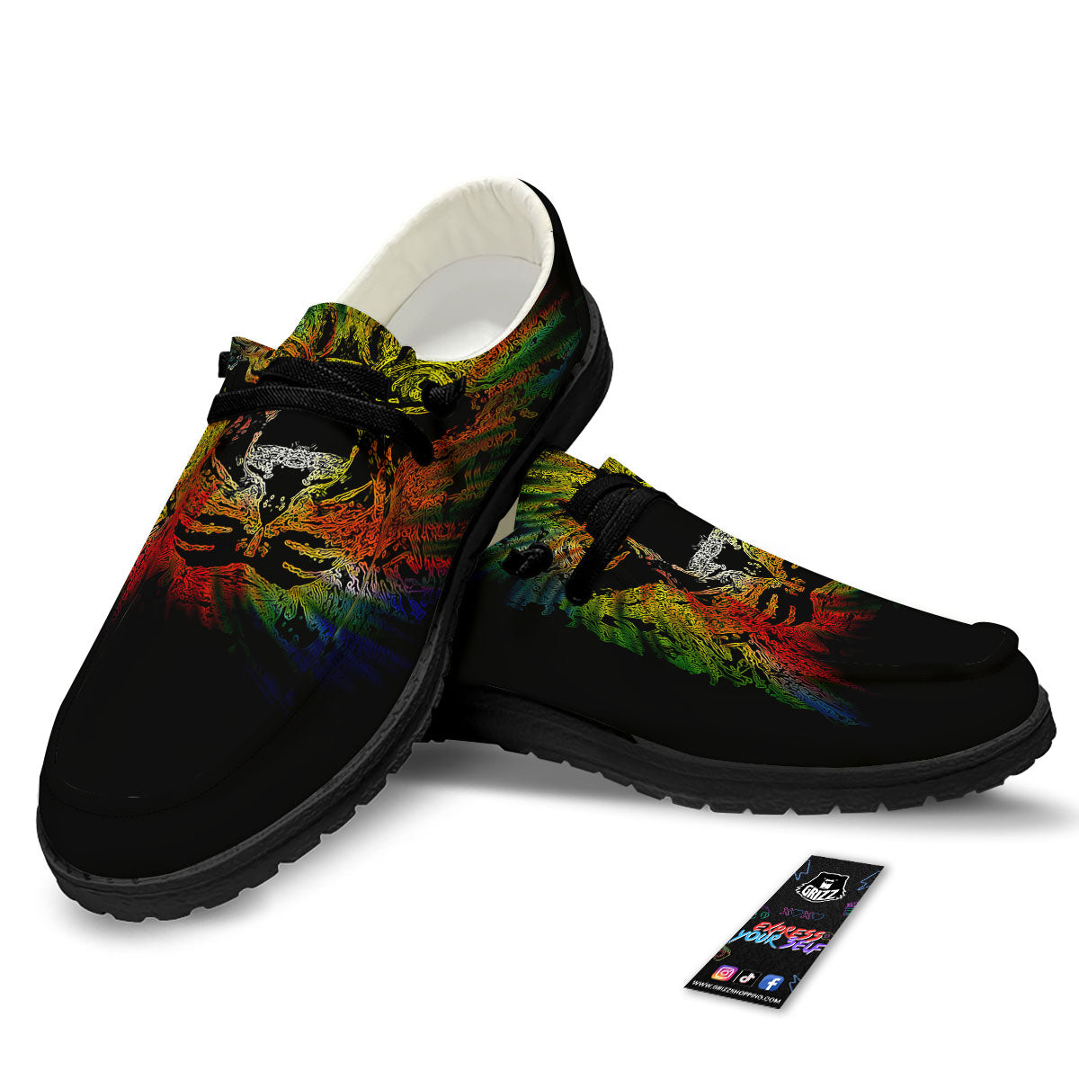 Rasta Lion Grunge Print Black Loafers-grizzshop