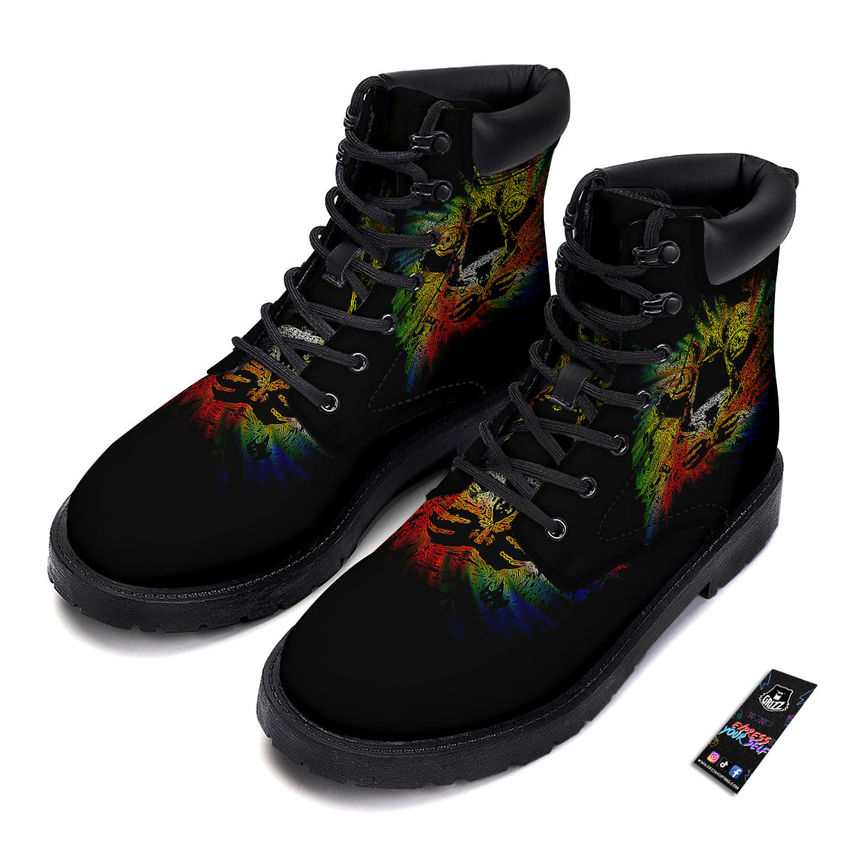 Rasta Lion Grunge Print Boots-grizzshop
