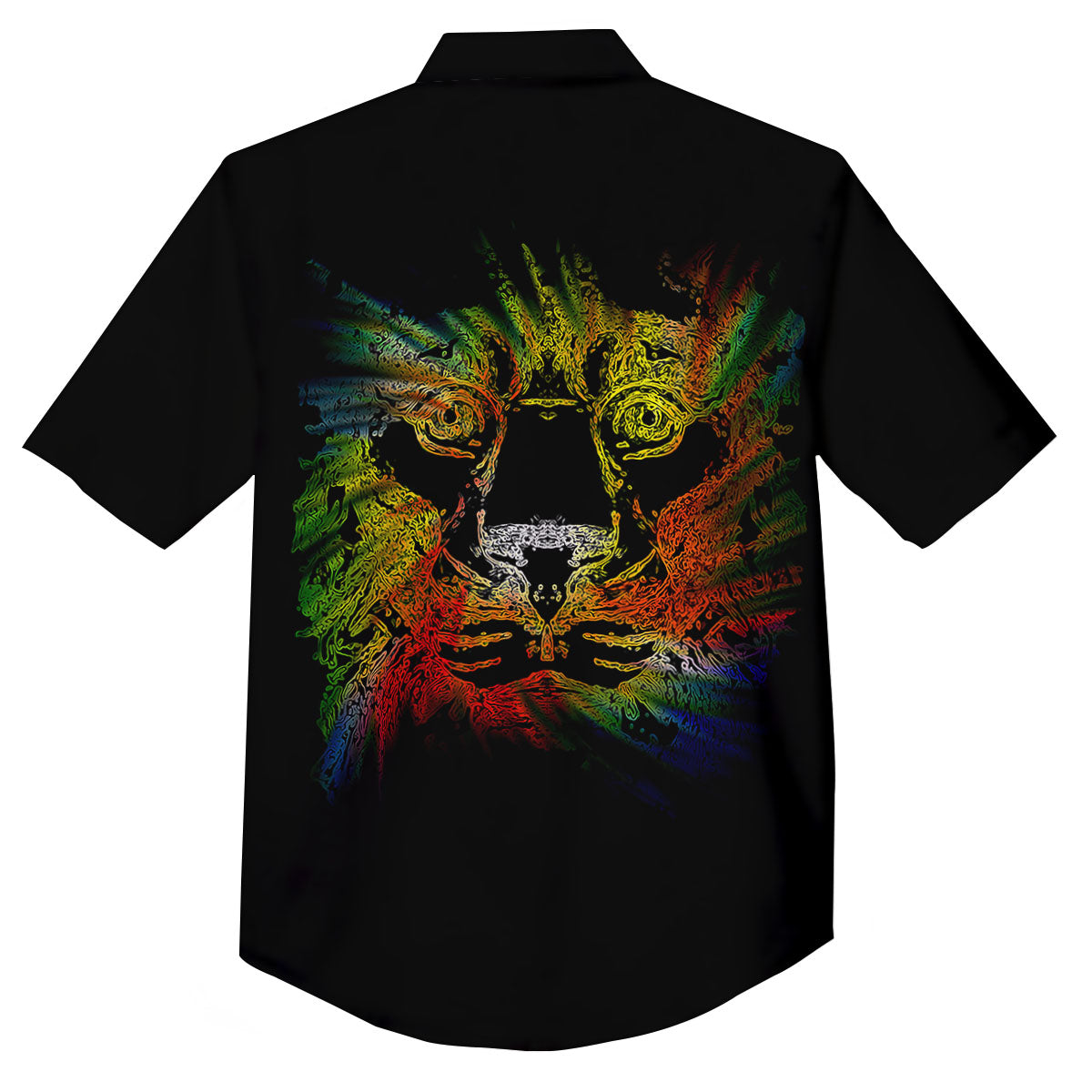 Rasta Lion Grunge Print Button Up Shirt-grizzshop