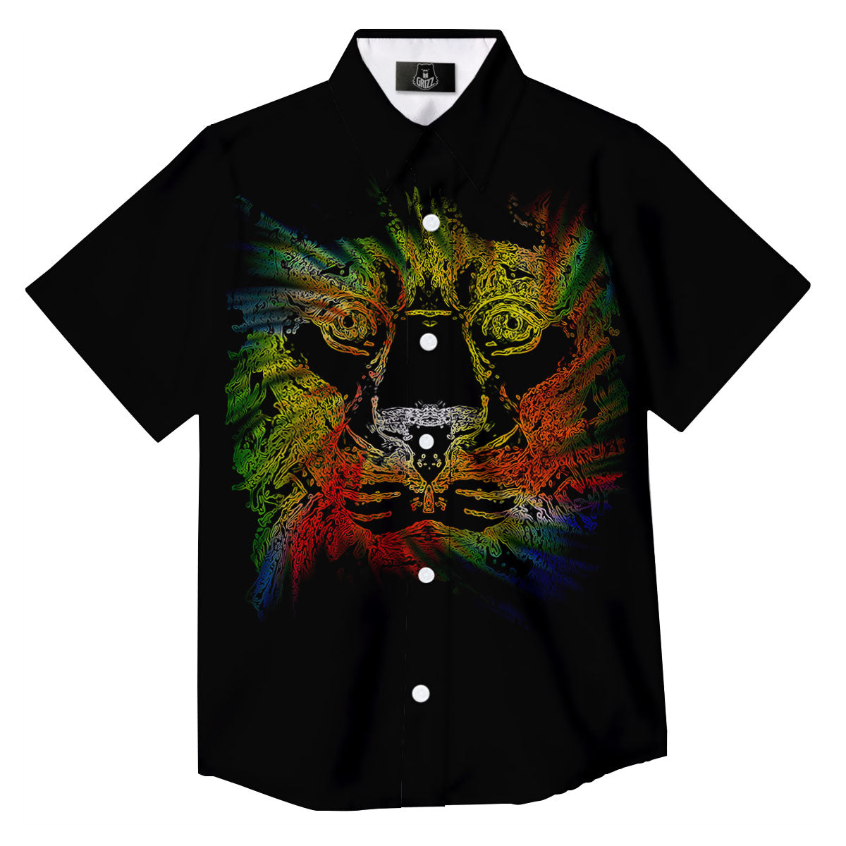 Rasta Lion Grunge Print Button Up Shirt-grizzshop