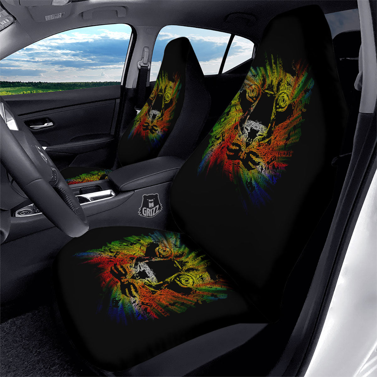 Rasta Lion Grunge Print Car Seat Covers-grizzshop