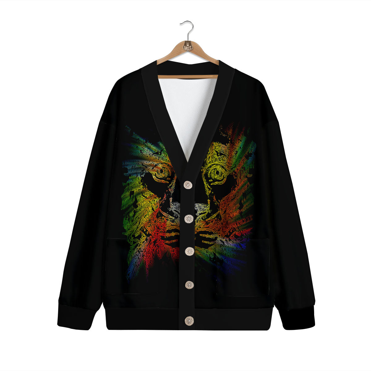 Rasta Lion Grunge Print Cardigan-grizzshop