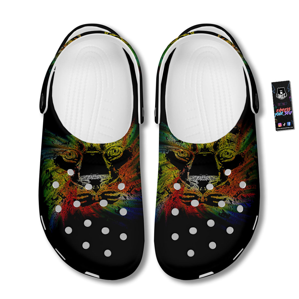 Rasta Lion Grunge Print Clog-grizzshop