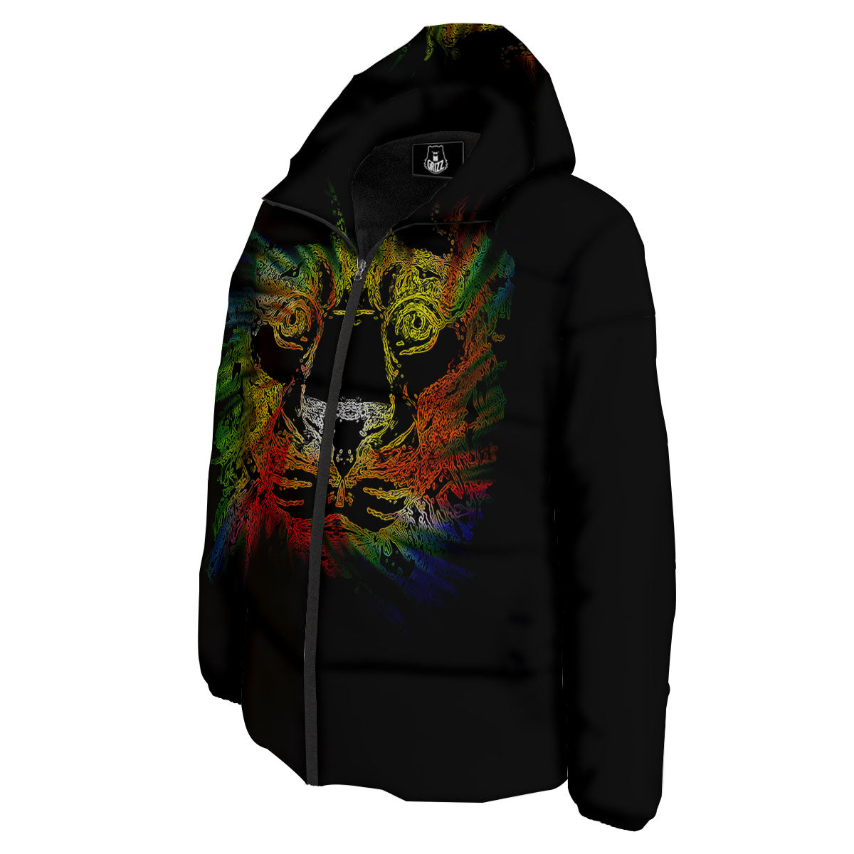 Rasta Lion Grunge Print Down Jacket-grizzshop