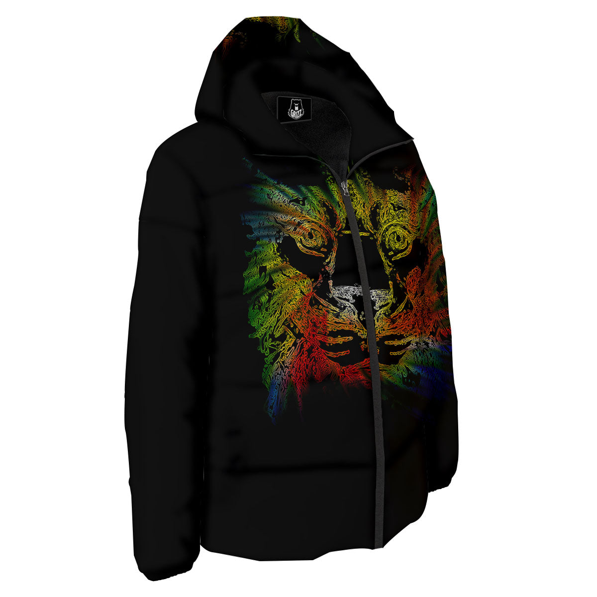 Rasta Lion Grunge Print Down Jacket-grizzshop